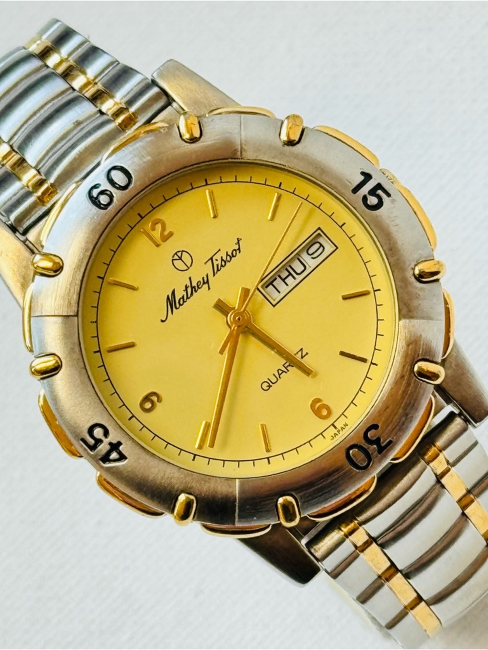 Vintage Mathey Tissot Day/Date 6.75" MAX Men's 38mm Two Tone Bracelet Watch